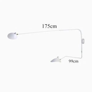 Nordic Creative Retro Rotary Long Pole Wall Lamps - Big 2Arms White / Round Base - Lamps