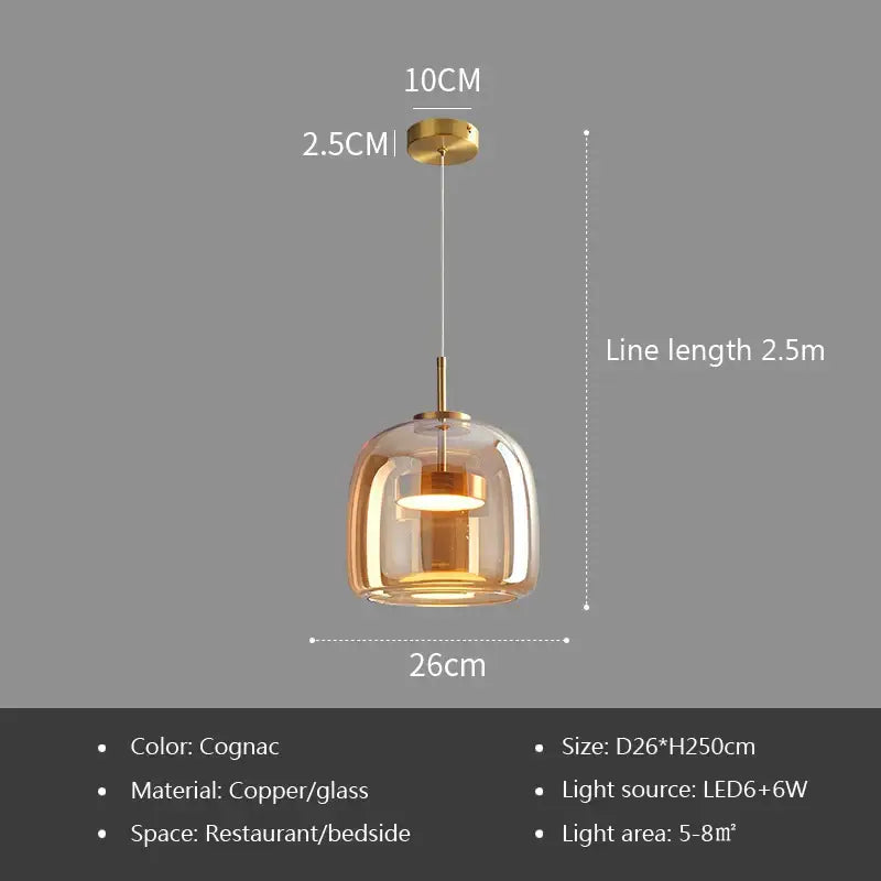 Nordic Glass Smoke Hanging Modern Pendant Lamp - Cognac - 26cm / Cold White - Ceiling Lamp
