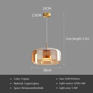 Nordic Glass Smoke Hanging Modern Pendant Lamp - Cognac - 38cm / Cold White - Ceiling Lamp