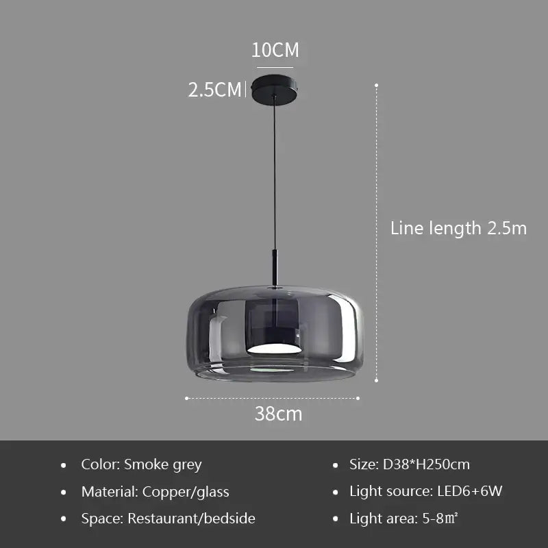 Nordic Glass Smoke Hanging Modern Pendant Lamp - Smoke grey - 38cm / Cold White - Ceiling Lamp