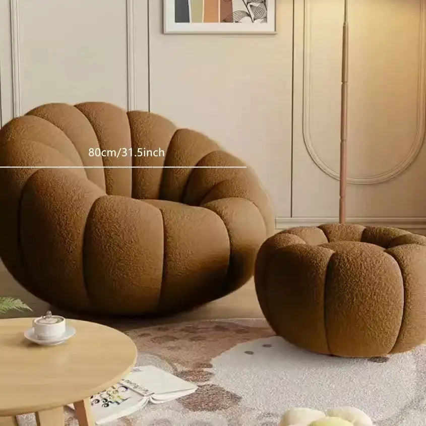 Nordic Lazy Pumpkin Cloud Sofa Chair - Brown Pedal Ottoman - 80 cm - Sofa