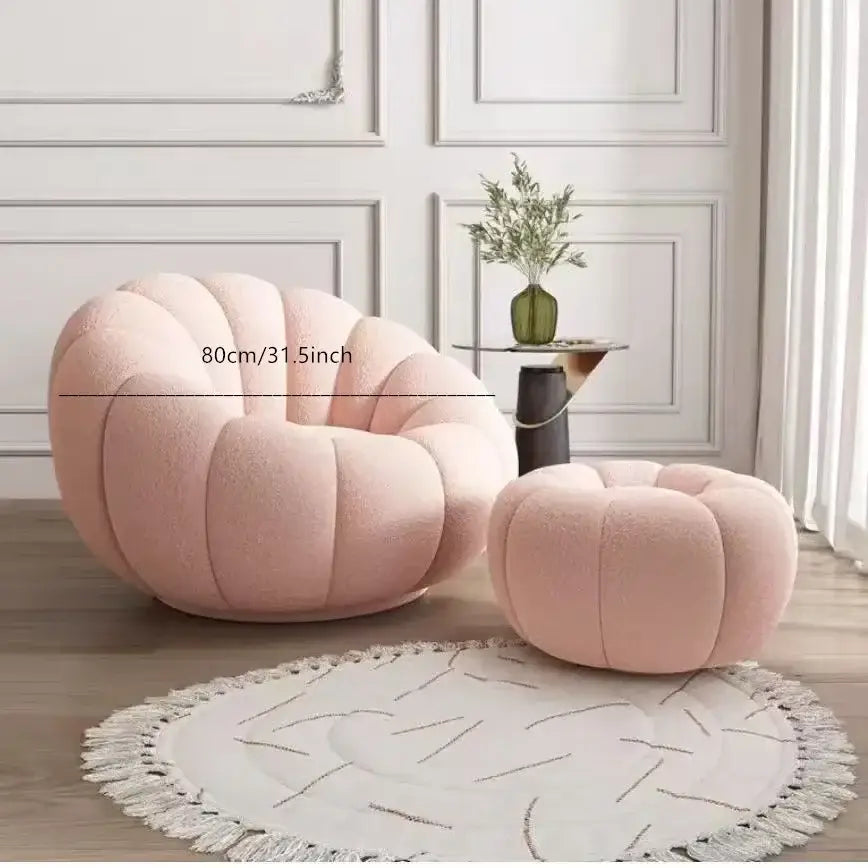 Nordic Lazy Pumpkin Cloud Sofa Chair - Pink Pedal Ottoman - 80 cm - Sofa