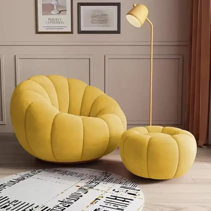 Nordic Lazy Pumpkin Cloud Sofa Chair - Yellow Pedal Ottoman - 100 cm - Sofa