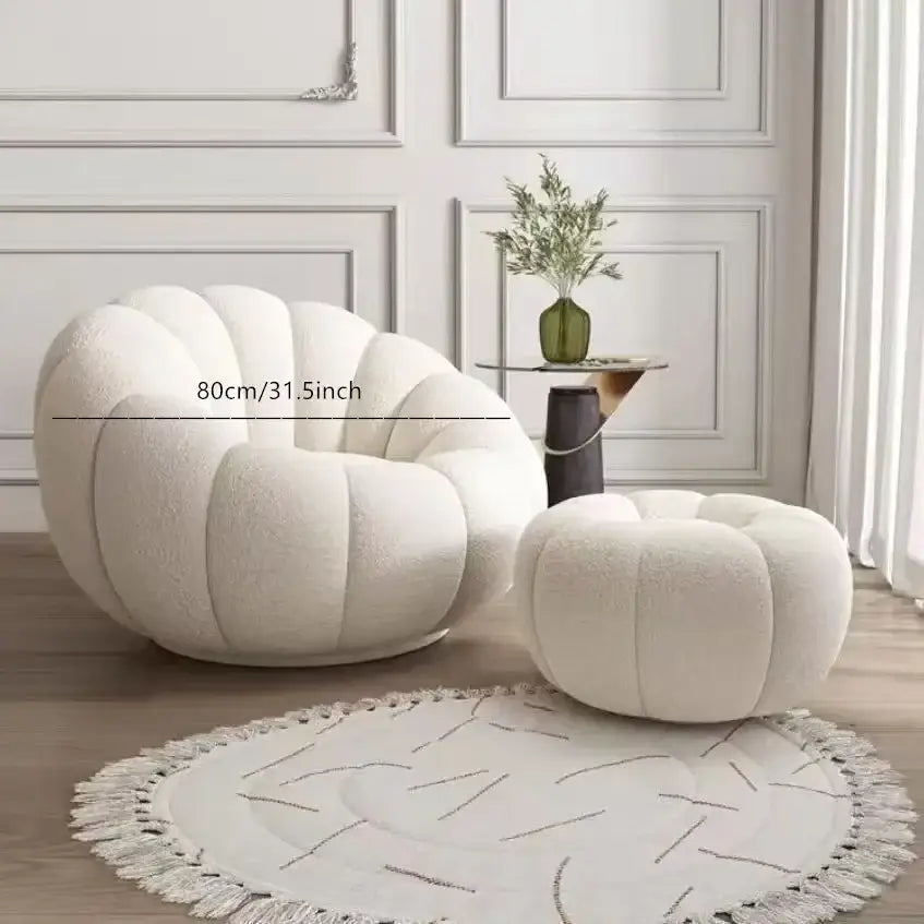 Nordic Lazy Pumpkin Cloud Sofa Chair - Beige Pedal Ottoman - 80 cm - Sofa