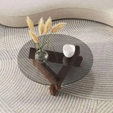 Nordic Minimalist Round Transparent Glass Wood Coffee Table - Multifunctional coffee table