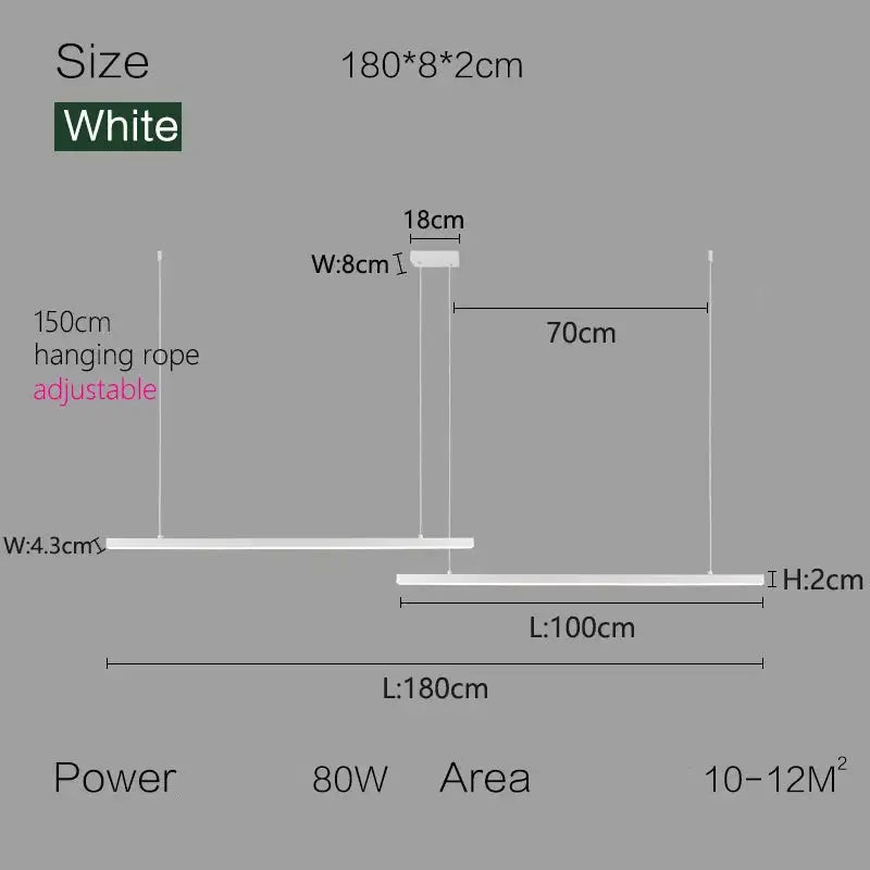 Nordic Modern Minimalist LED Pendant Lamp - White Head - L 180cm / Warm White (3000K) - Pendant Lamp