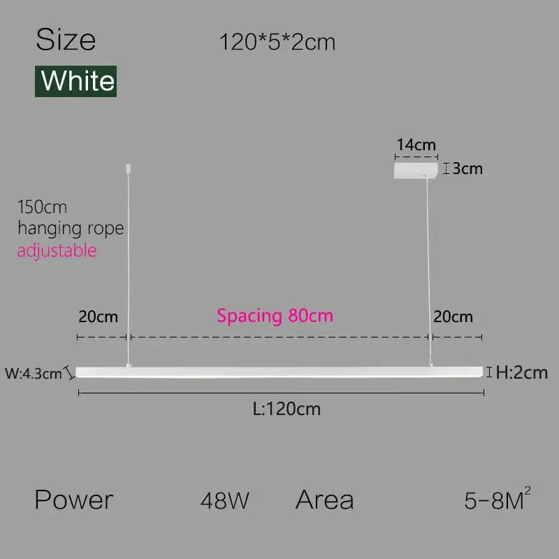 Nordic Modern Minimalist LED Pendant Lamp - White - L 120cm / Warm White (3000K) - Pendant Lamp