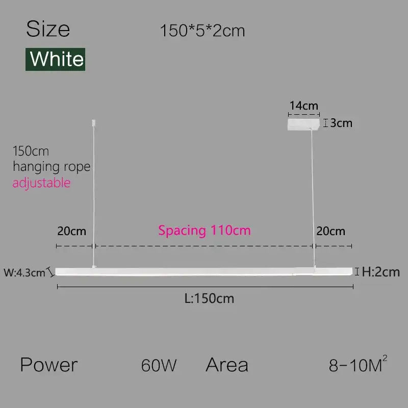 Nordic Modern Minimalist LED Pendant Lamp - White - L 150cm / Warm White (3000K) - Pendant Lamp