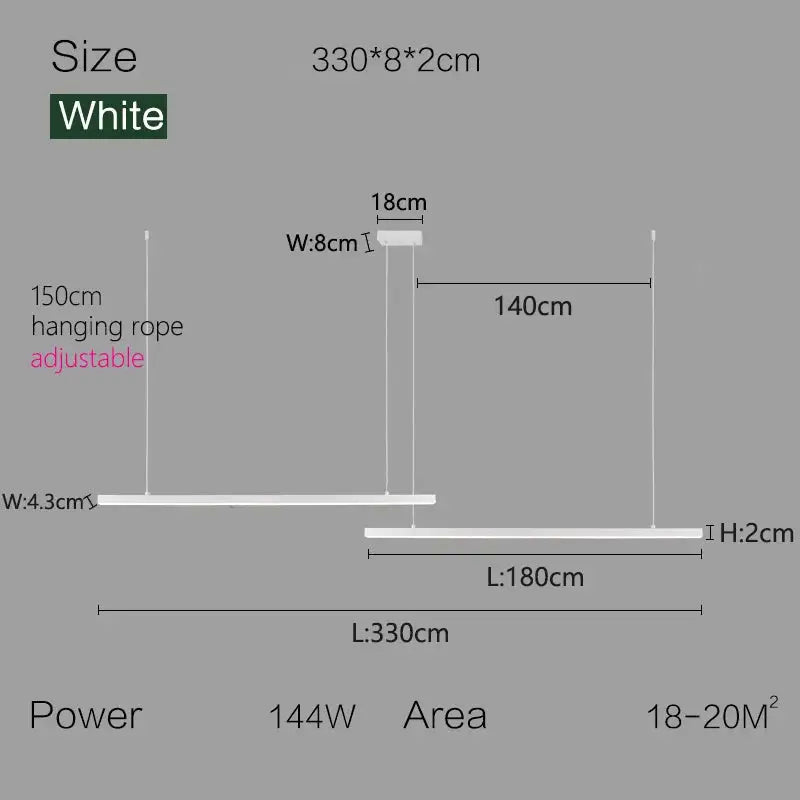 Nordic Modern Minimalist LED Pendant Lamp - White - L 330cm / Warm White (3000K) - Pendant Lamp