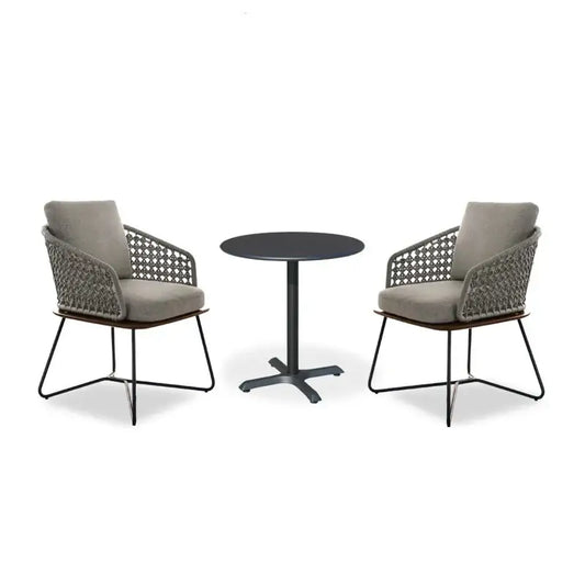 Nordic Outdoor Garden Wooden Rattan Sofa Set - 2 Chairs + Table Set - Sofa