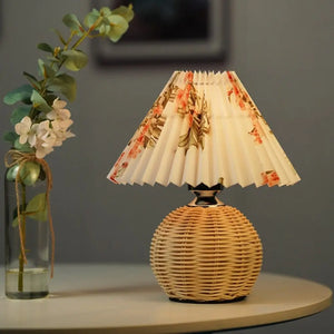 Pleated Rattan Dimmable Table Lamp - Ball Flower / 3 Color Remote timing - Desk Lamp