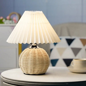 Pleated Rattan Dimmable Table Lamp - Ball White / 3 Color Remote timing - Desk Lamp