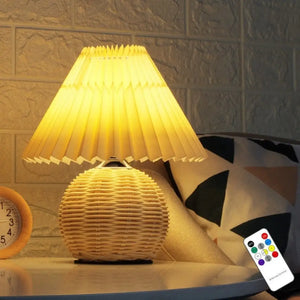 Pleated Rattan Dimmable Table Lamp - Desk Lamp