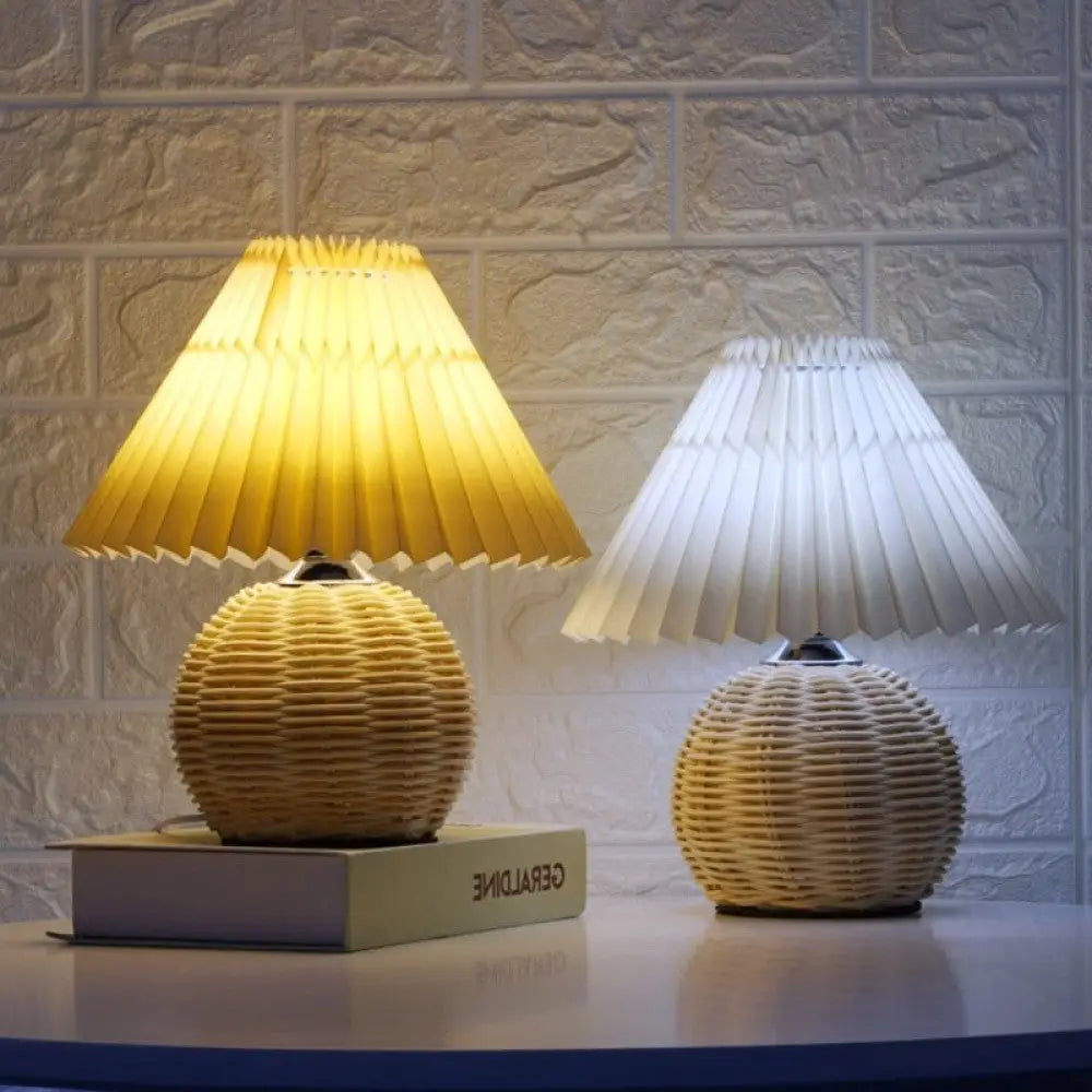 Pleated Rattan Dimmable Table Lamp - Desk Lamp