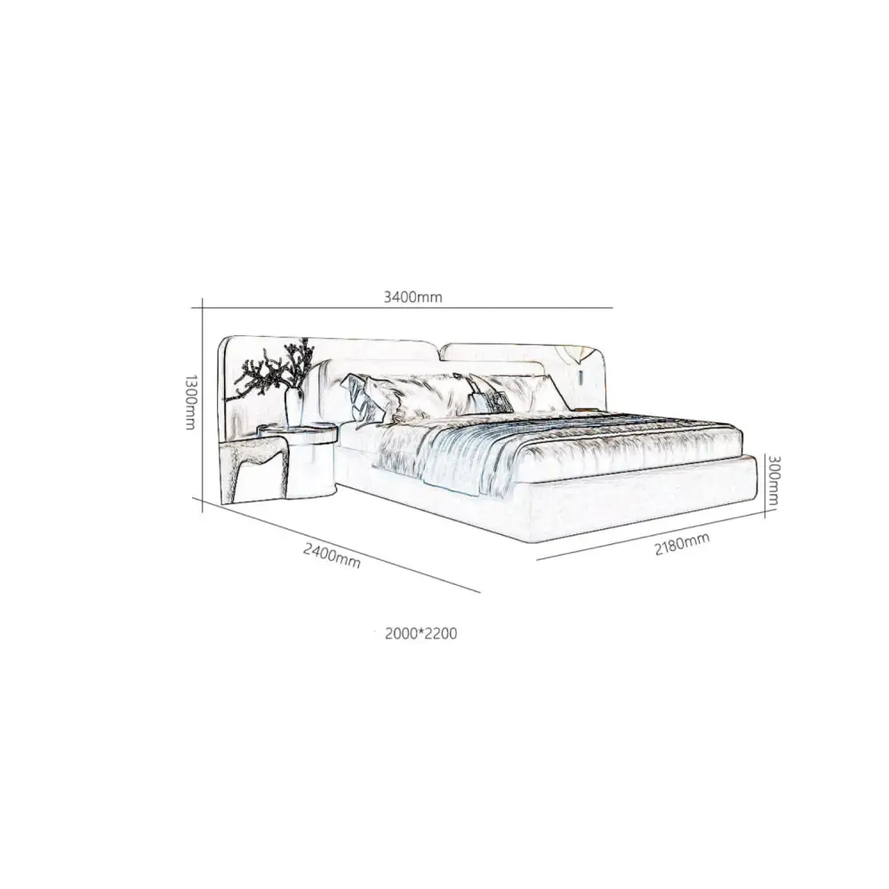 Nordic Queen Minimalist Double Soft Backrest Bed Frame - Bedroom