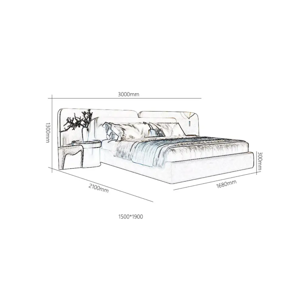 Nordic Queen Minimalist Double Soft Backrest Bed Frame - Bedroom