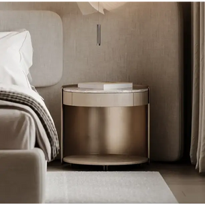 Nordic Queen Minimalist Double Soft Backrest Bed Frame - Bedside table / Beige - Bedroom