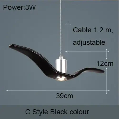 Nordic Seagull Led Birds Chandelier Ceiling Pendant Lamp - Black - 12 x 39 cm / Warm White - Ceiling Lamp