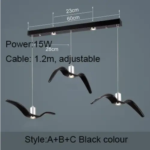 Nordic Seagull Led Birds Chandelier Ceiling Pendant Lamp - Black - 60 cm / Warm White - Ceiling Lamp