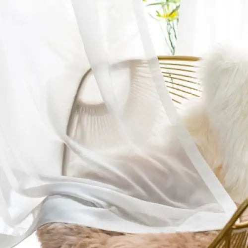 Nordic Solid Color Light Luxury Curtain - White Tulle / W 100cm x H 130cm / Hook - Curtain