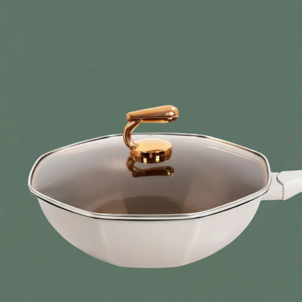 Octagonal Alloy Non Stick Wok Frying Pan - ivory white 32cm silicone sponges - Cookware set