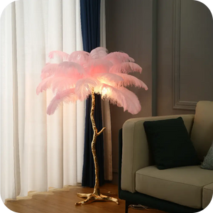 Ostrich Feather Standing Lamp - Pink / Height 80cm - Lamps