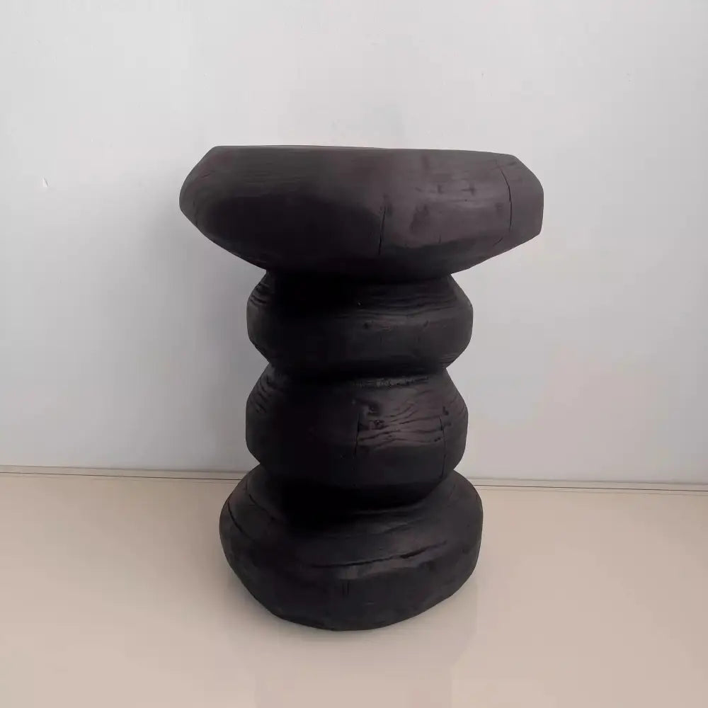 Oval Irregular Wooden Carved Stool Corner Table - Black - Multifunctional coffee table