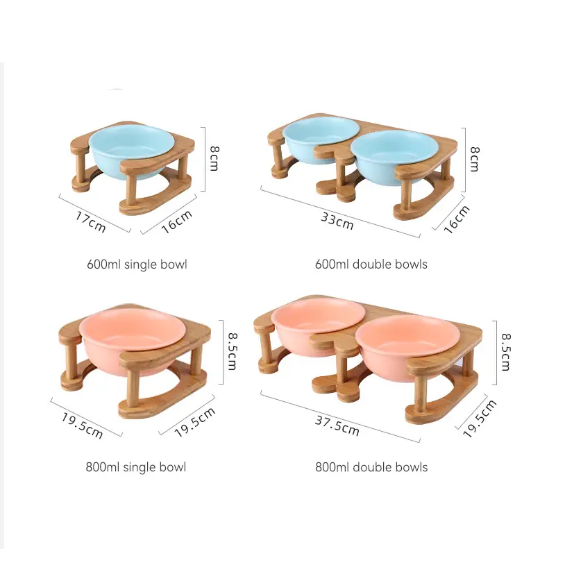 Pet Feeding Bowl With Wood Stand - Feeding Bowl