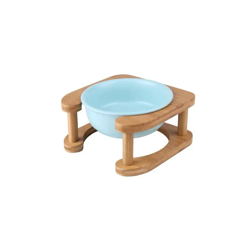 Pet Feeding Bowl With Wood Stand - Blue With Stand / 600ml - Feeding Bowl