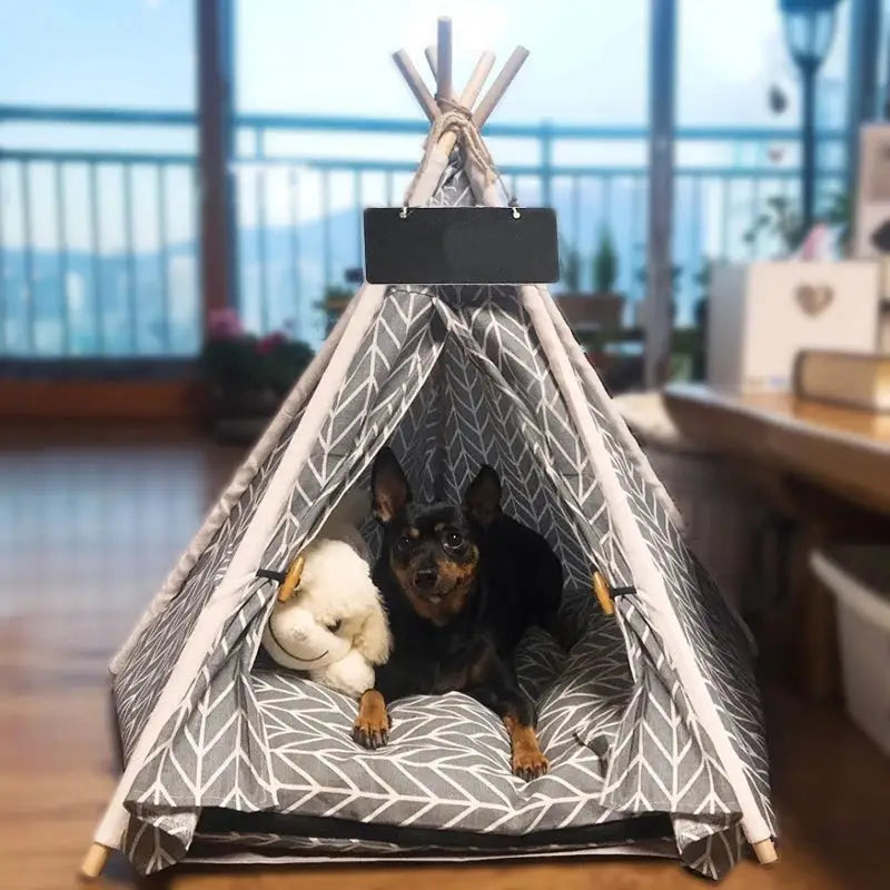 Pet Teepee Tent Washable Portable House with Cushion - pet bed