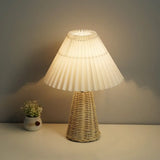 Pleated Rattan Dimmable Table Lamp - Cone White / 3 Color Remote timing - Desk Lamp