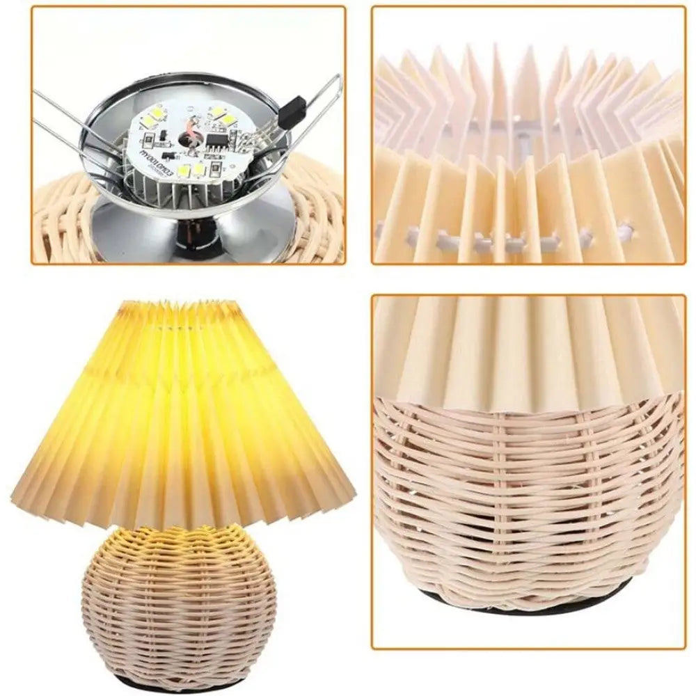 Pleated Rattan Dimmable Table Lamp - Desk Lamp