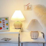 Pleated Rattan Dimmable Table Lamp - Desk Lamp