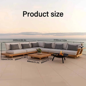 Premium Teak Outdoor Sofa Set with Coffee Table - outdoor set - Outdoor Sofa Set