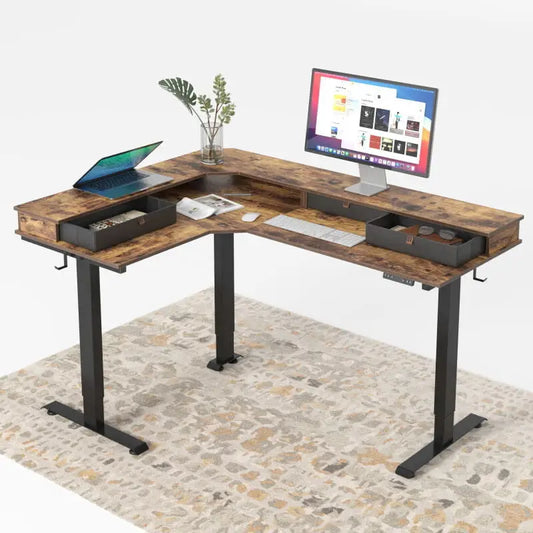 Reversible L-shaped with Upper Drawer - Desk > Standing Desk > L Shaped Standing Desk