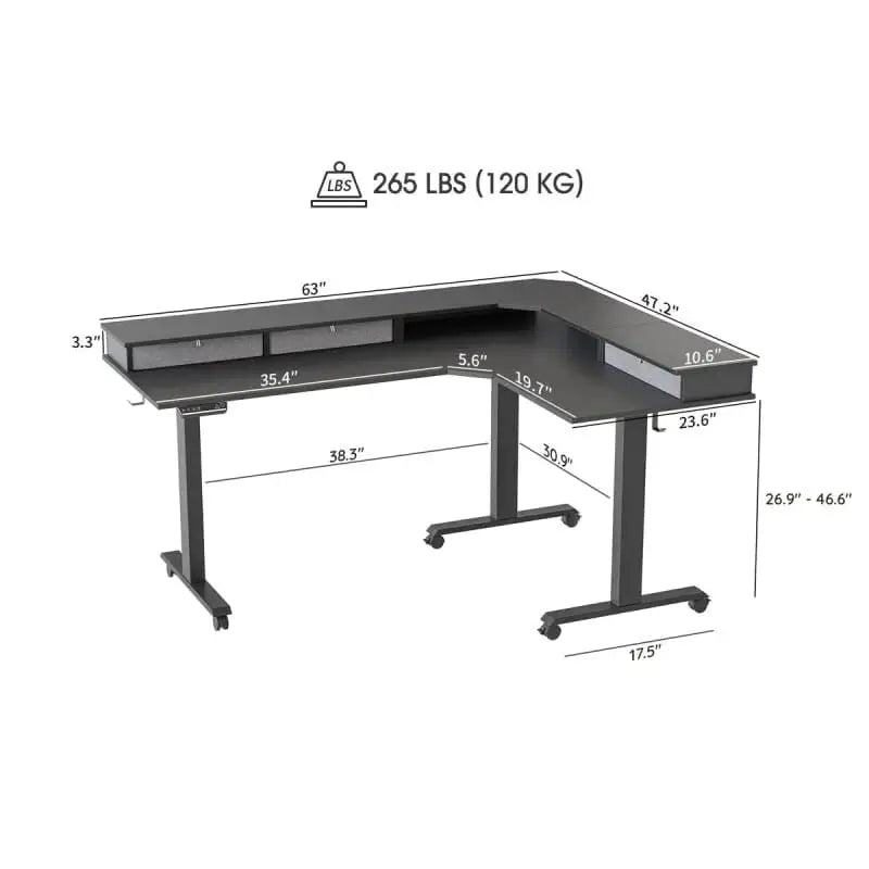 Reversible L-shaped with Upper Drawer - Desk > Standing Desk > L Shaped Standing Desk