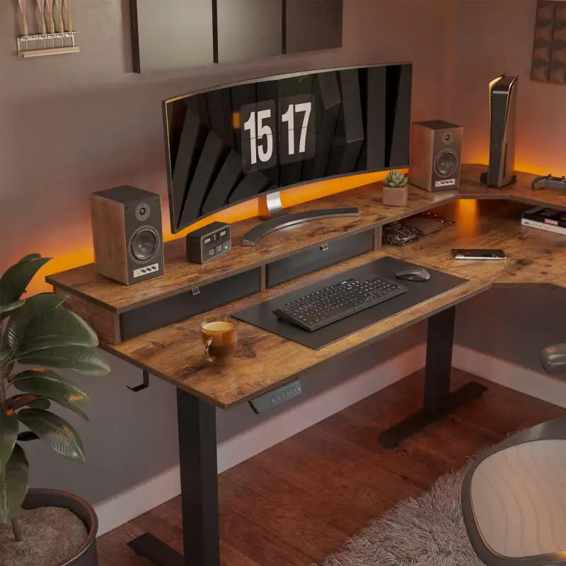 Reversible L-shaped with Upper Drawer - Desk > Standing Desk > L Shaped Standing Desk