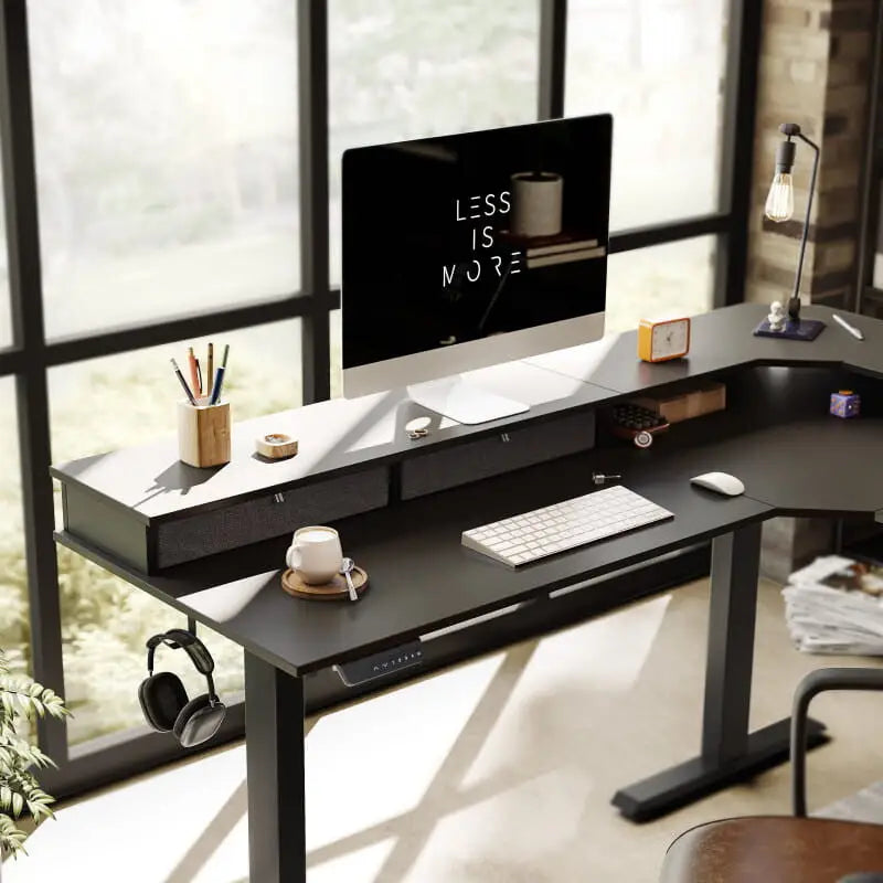Reversible L-shaped with Upper Drawer - Desk > Standing Desk > L Shaped Standing Desk
