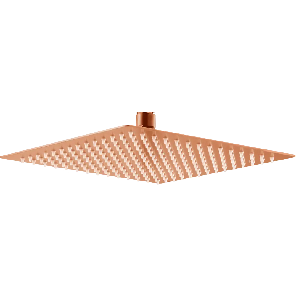Square brushed rose gold shower head 30x30 bathroom fixture closeup
