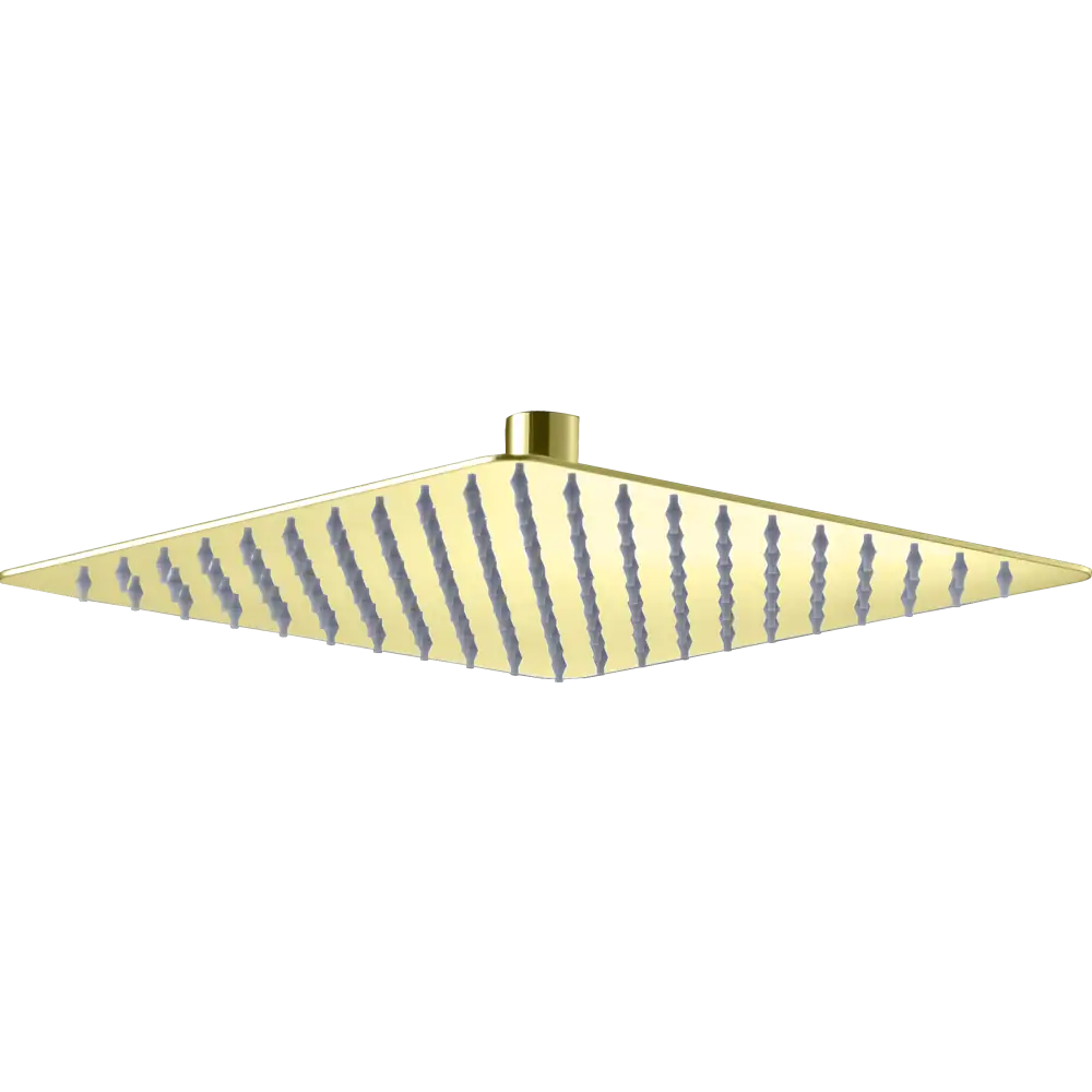 Square gold modern shower head fixture with sleek design and shiny finish
