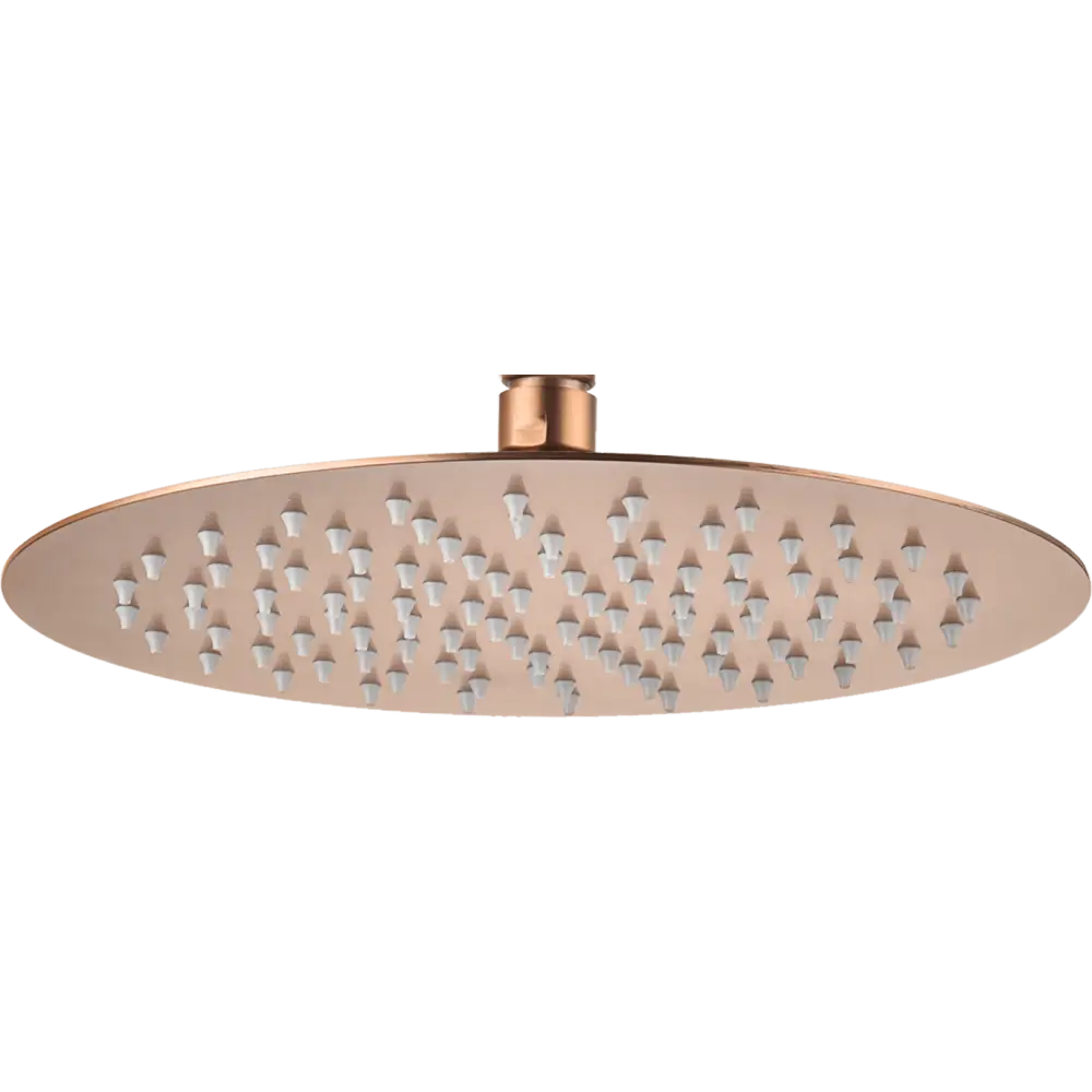 Round brushed rose gold shower head 30cm bathroom fixture closeup