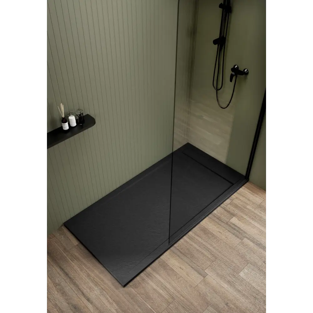 Saona Black Shower Tray with Hidden Drain Slate Texture - Platos de ducha