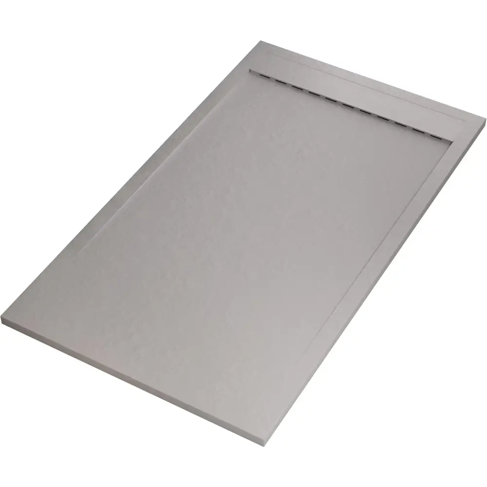 Saona Light Gray Shower Tray with Hidden Drain Slate Texture - shower tray