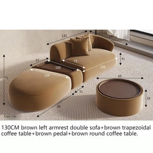 Sectional Minimalist Curved Modular Table Sofa Set - Brown - 130 cm - Left arm Set - Coffee Table - Compressed Sofa