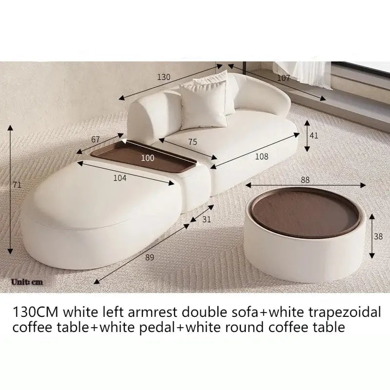 Sectional Minimalist Curved Modular Table Sofa Set - White - 130 cm - Left arm Set - Coffee Table - Compressed Sofa