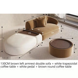 Sectional Minimalist Curved Modular Table Sofa Set - White Brown - 130 cm - Left arm Set - Coffee Table - Compressed