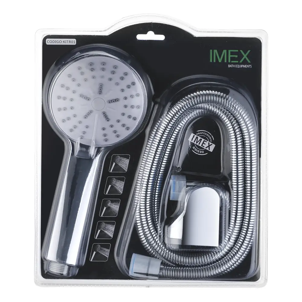 Chrome bathroom fixture set with flexible hose and support handle