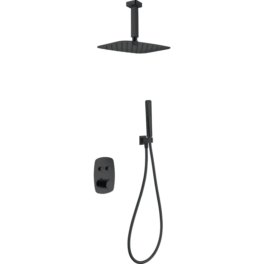 Conjunto De Ducha Empotrado Termostático Feroe Negro Mate - Shower Set