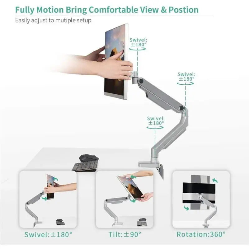 Single Monitor Desk Mount Arm silver - Silver - Accessories > Monitor Arm