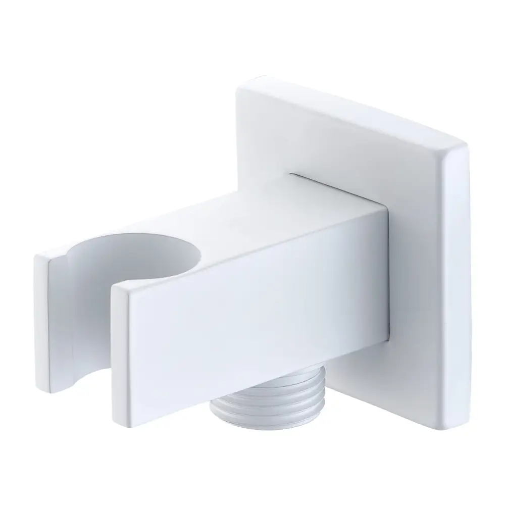 Matte white square shower handle bracket with water outlet accessory